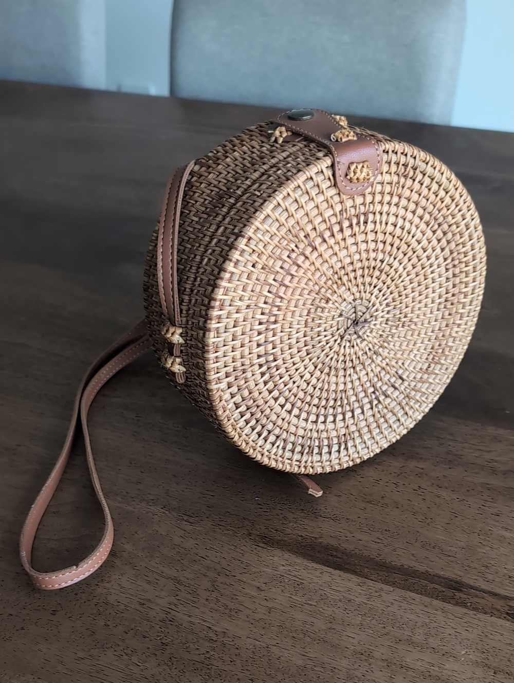 Woven Round Straw Crossbody Bag in Brown - Classic Summer Style